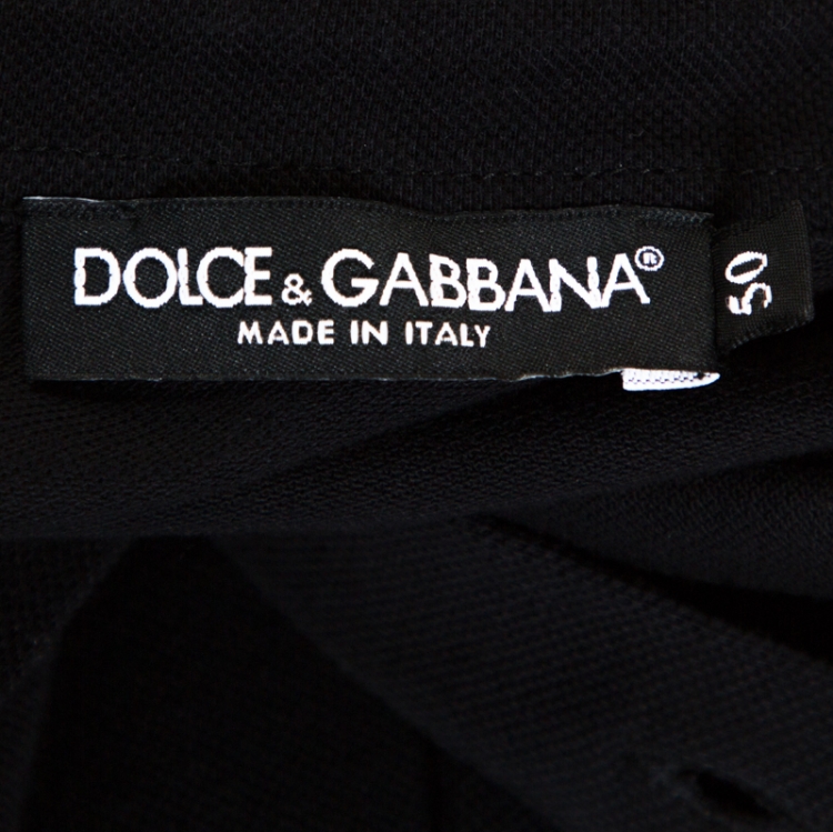 Pre Owned Dolce & Gabbana Black Crown Embroidered Cotton Polo T-Shirt L