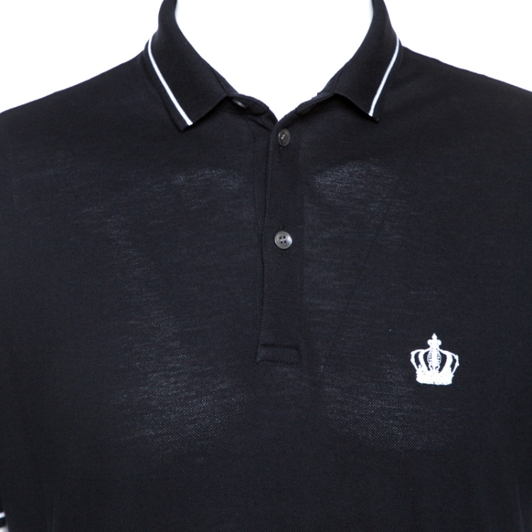 Pre Owned Dolce & Gabbana Black Crown Embroidered Cotton Polo T-Shirt L