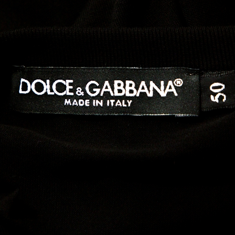 Pre Owned Dolce & Gabbana Black Sacred Heart Flock Print Cotton T-Shirt L