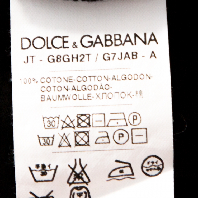 Pre Owned Dolce & Gabbana Black Sacred Heart Flock Print Cotton T-Shirt L