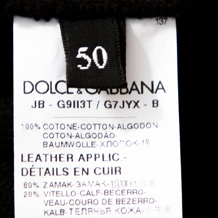Pre Owned Dolce & Gabbana Black Cotton Logo Plaque Detail Hoodie L