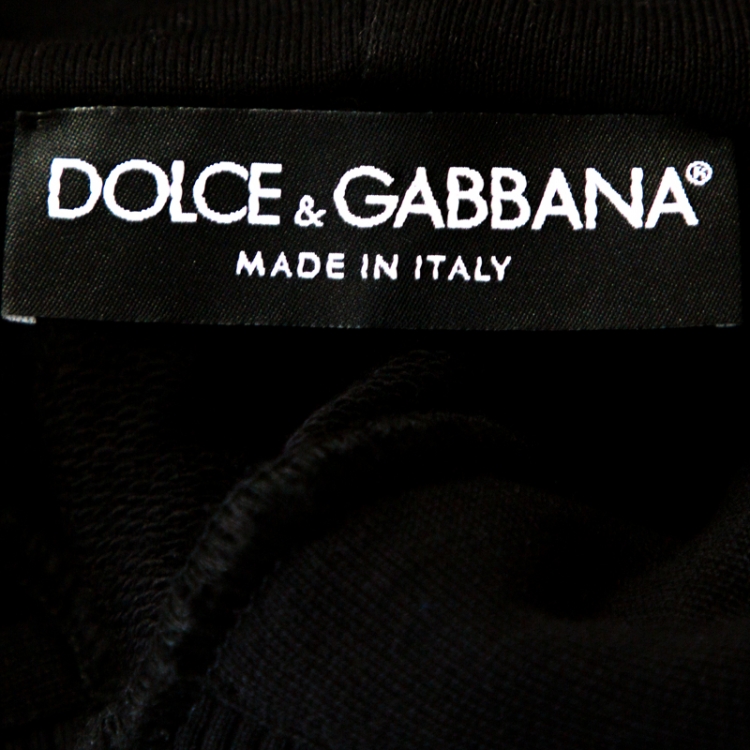 Pre Owned Dolce & Gabbana Black Cotton Logo Plaque Detail Hoodie L