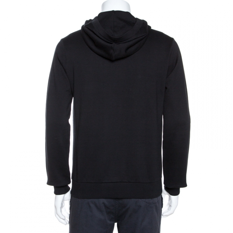 Pre Owned Dolce & Gabbana Black Cotton Logo Plaque Detail Hoodie L