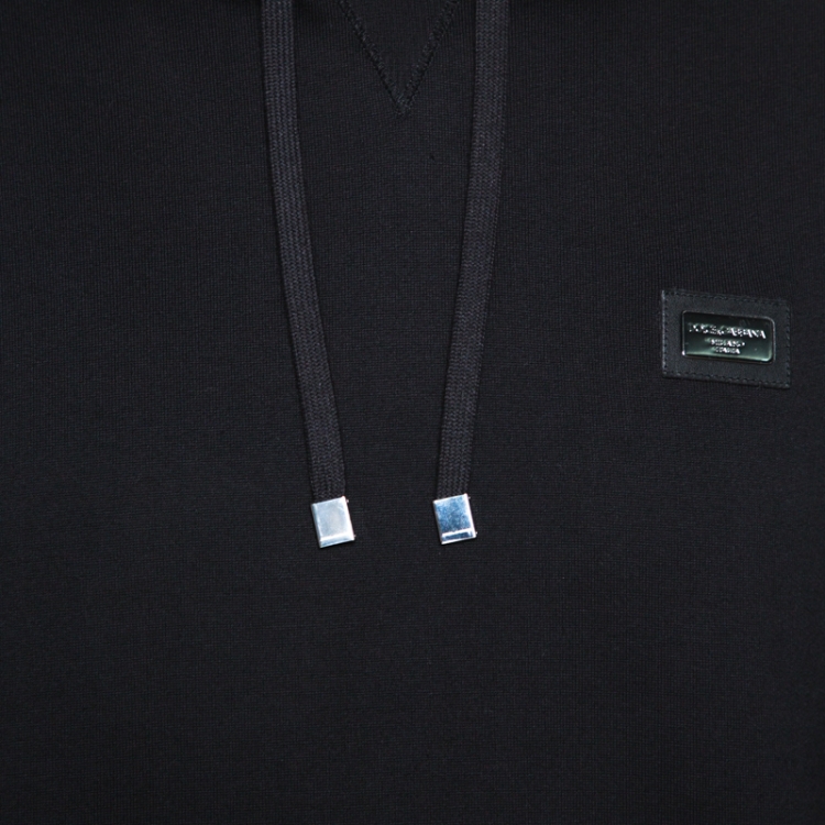 Pre Owned Dolce & Gabbana Black Cotton Logo Plaque Detail Hoodie L