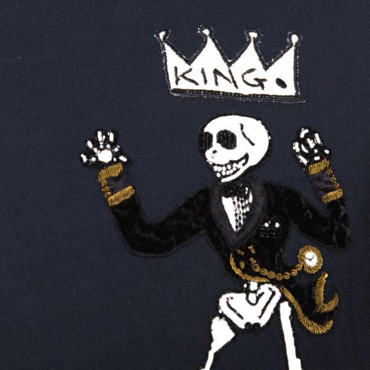 Pre Owned Dolce & Gabbana Black Cotton King Skeleton Appliqued T-shirt M