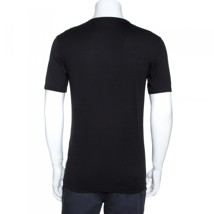 Pre Owned Dolce & Gabbana Black Cotton Fox Colonel Appliqued T-Shirt M