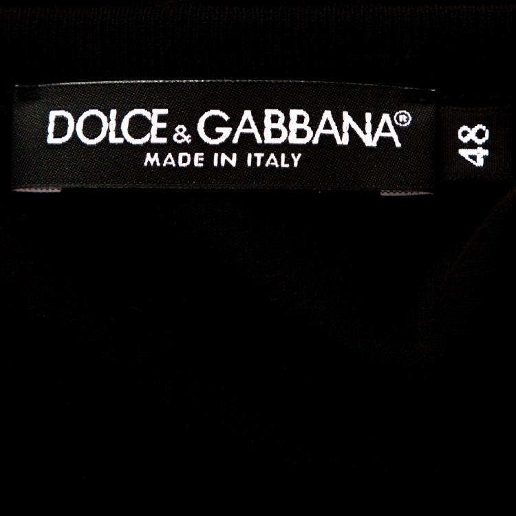 Pre Owned Dolce & Gabbana Black Cotton Fox Colonel Appliqued T-Shirt M