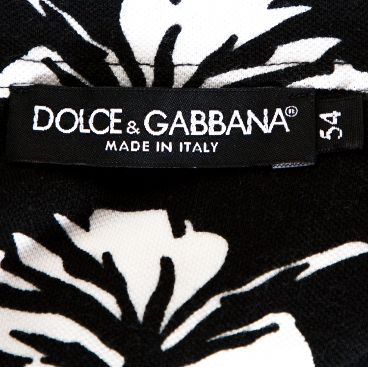 Pre Owned Dolce & Gabbana Monochrome Leaf Print Cotton Polo T-Shirt XXL