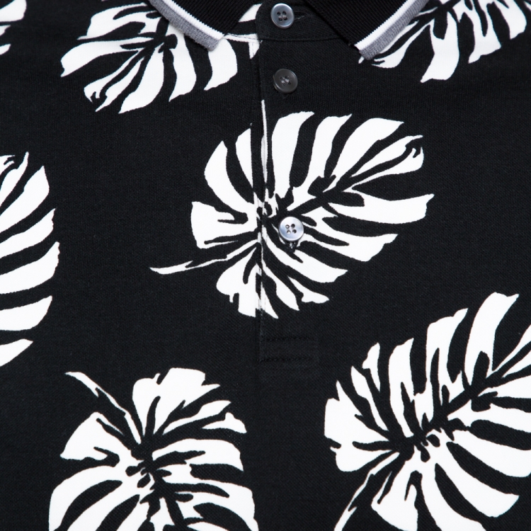 Pre Owned Dolce & Gabbana Monochrome Leaf Print Cotton Polo T-Shirt XXL