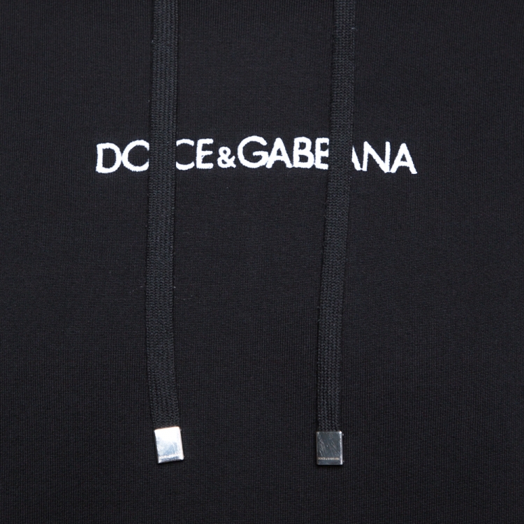 Pre Owned Dolce & Gabbana Black Logo Embroidered Cotton Hoodie L