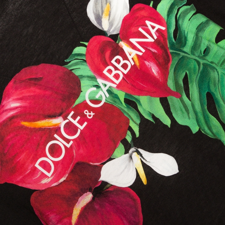 Pre Owned Dolce & Gabbana Black Cotton Anthurium Print T Shirt 3XL