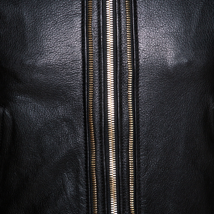 مملوكة مسبقًا Dolce & Gabbana Black Leather Zip Front Bomber Jacket S