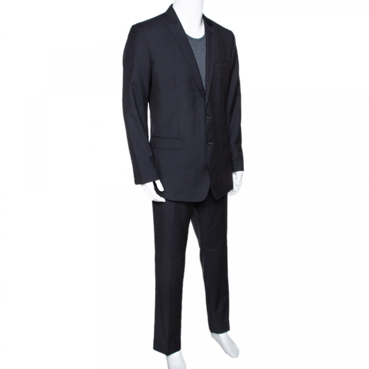 Pre Owned Dolce & Gabbana Black Striped Wool Tailored Suit XXL