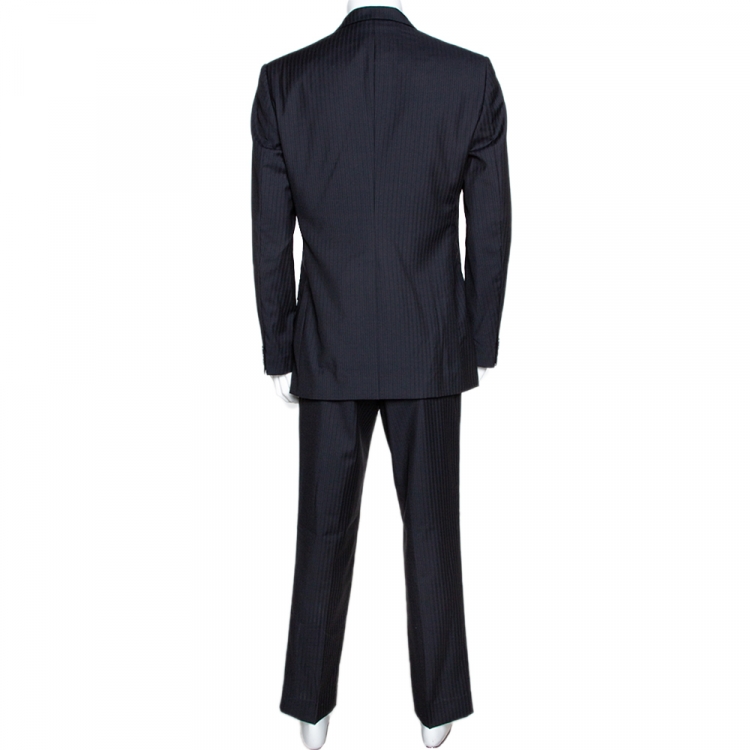 Pre Owned Dolce & Gabbana Black Striped Wool Tailored Suit XXL