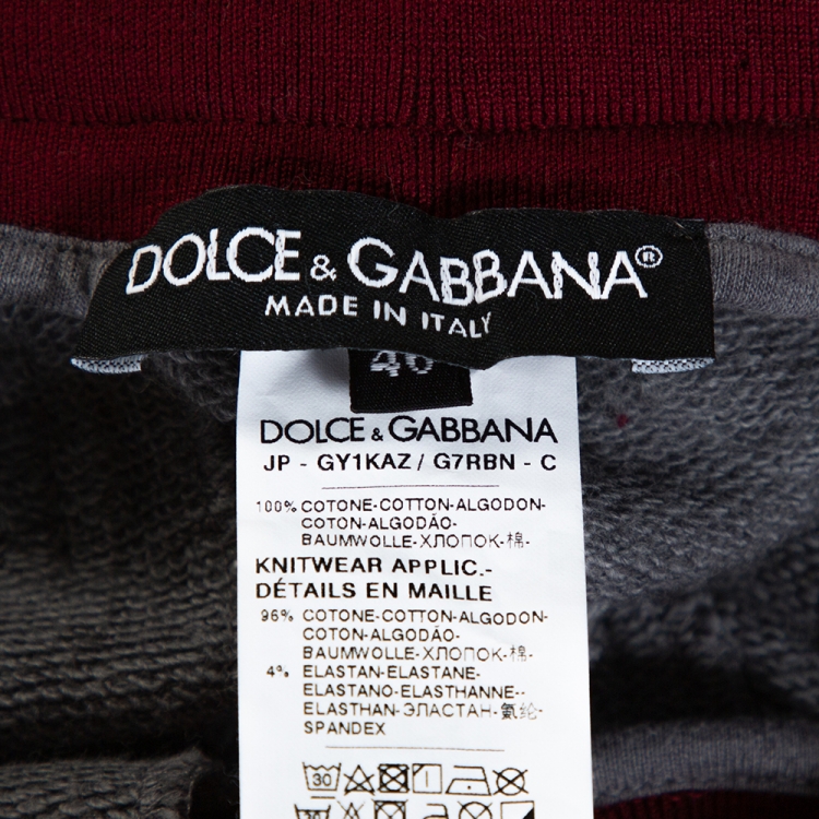 Pre Owned Dolce & Gabbana Grey Knit  Embroidered Crown Detail Track Pants S 