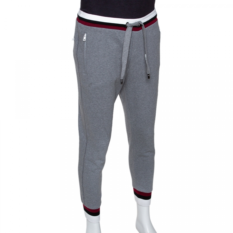 Pre Owned Dolce & Gabbana Grey Knit  Embroidered Crown Detail Track Pants S 