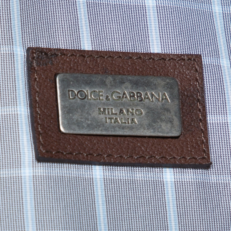 Pre Owned Dolce & Gabbana Pale Blue Checked Zip Front Hooded Jacket L