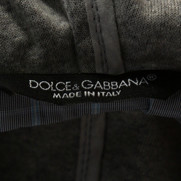 Pre Owned Dolce & Gabbana Pale Blue Checked Zip Front Hooded Jacket L