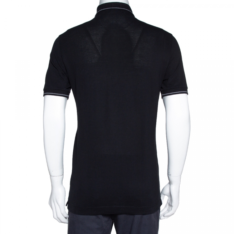 Pre Owned Dolce & Gabbana Black Cotton Pique Embroidered Crown Polo T-Shirt S