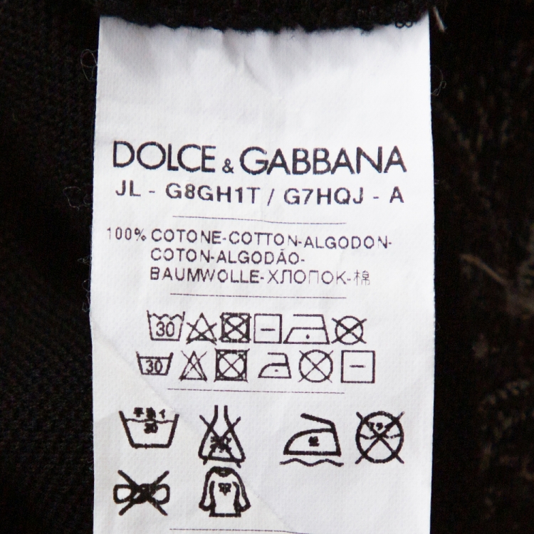Pre Owned Dolce & Gabbana Black Cotton Pique Embroidered Crown Polo T-Shirt S