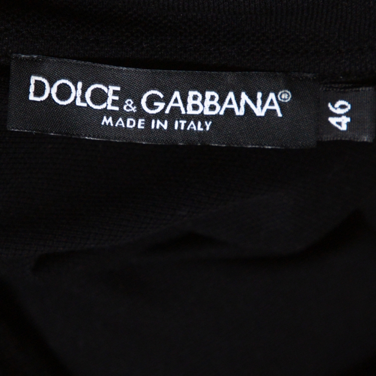 Pre Owned Dolce & Gabbana Black Cotton Pique Embroidered Crown Polo T-Shirt S