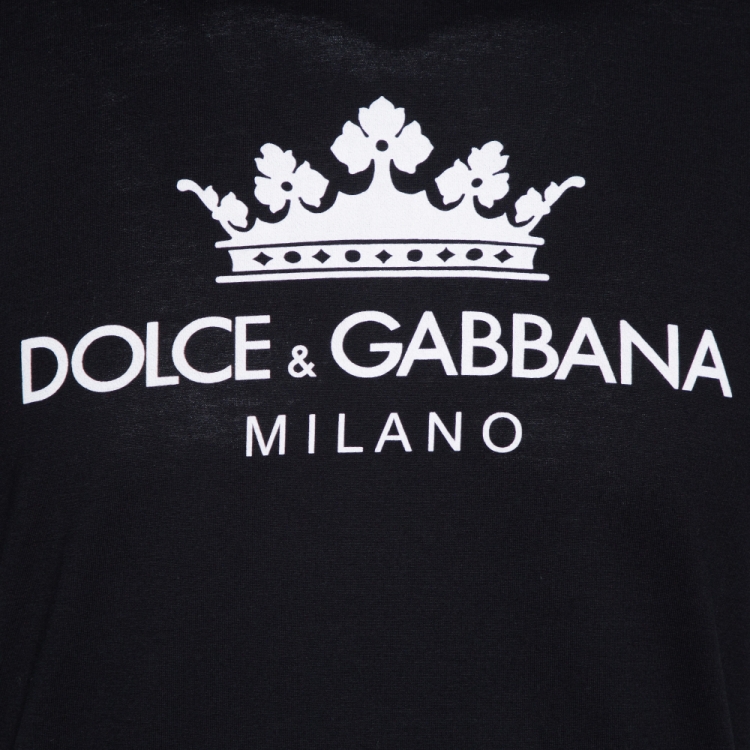 Pre Owned Dolce & Gabbana Black Logo Print Cotton Crew Neck T-Shirt M