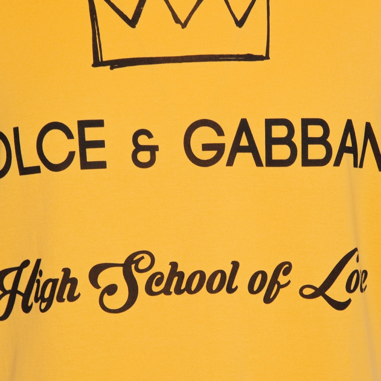 Pre Owned Dolce & Gabbana Yellow Cotton High School of Love Print T Shirt S