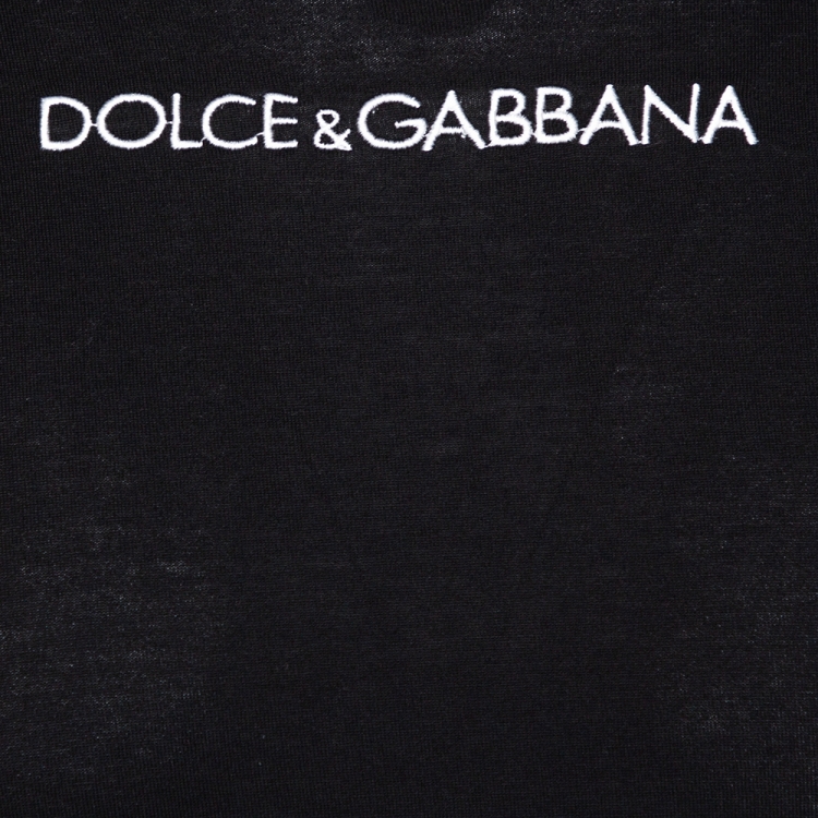 Pre Owned Dolce & Gabbana Black Logo Embroidered Cotton T-Shirt XS