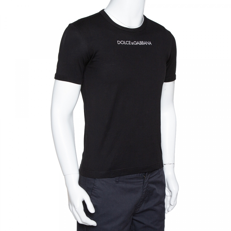 Pre Owned Dolce & Gabbana Black Logo Embroidered Cotton T-Shirt XS