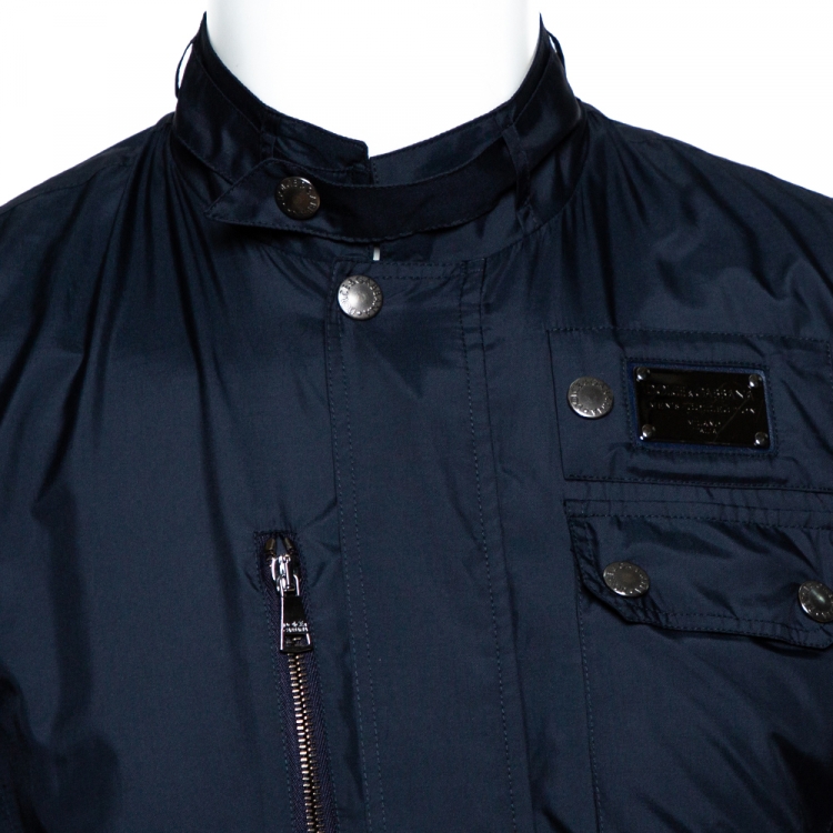 مملوكة مسبقًا Dolce & Gabbana Dark Blue Zip Front Bomber Jacket S