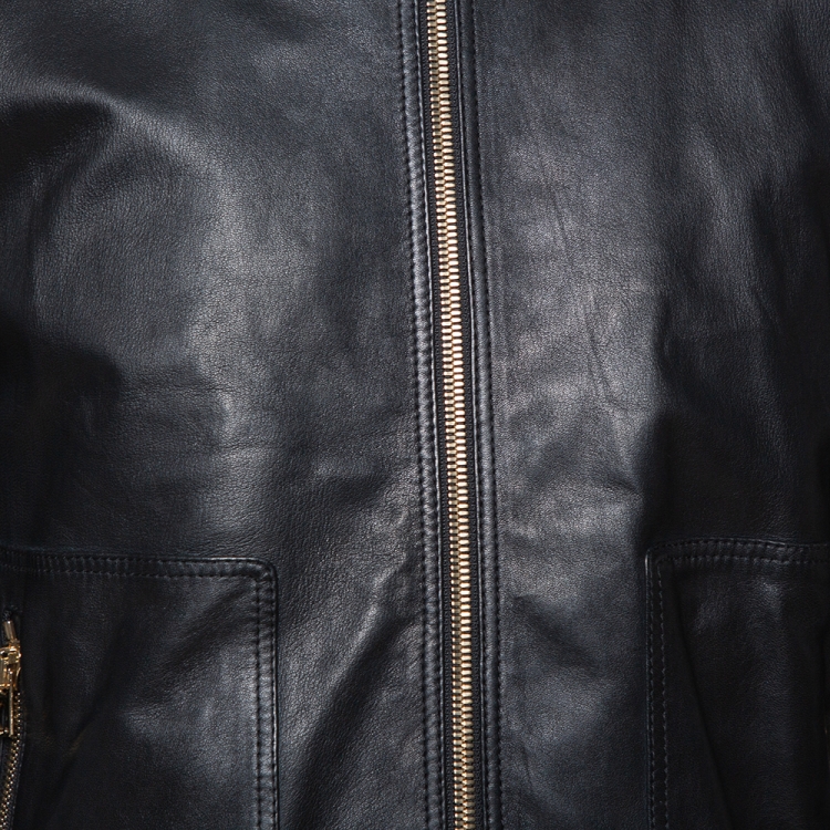 Pre Owned Dolce & Gabbana Black Leather Bomber Jacket XL