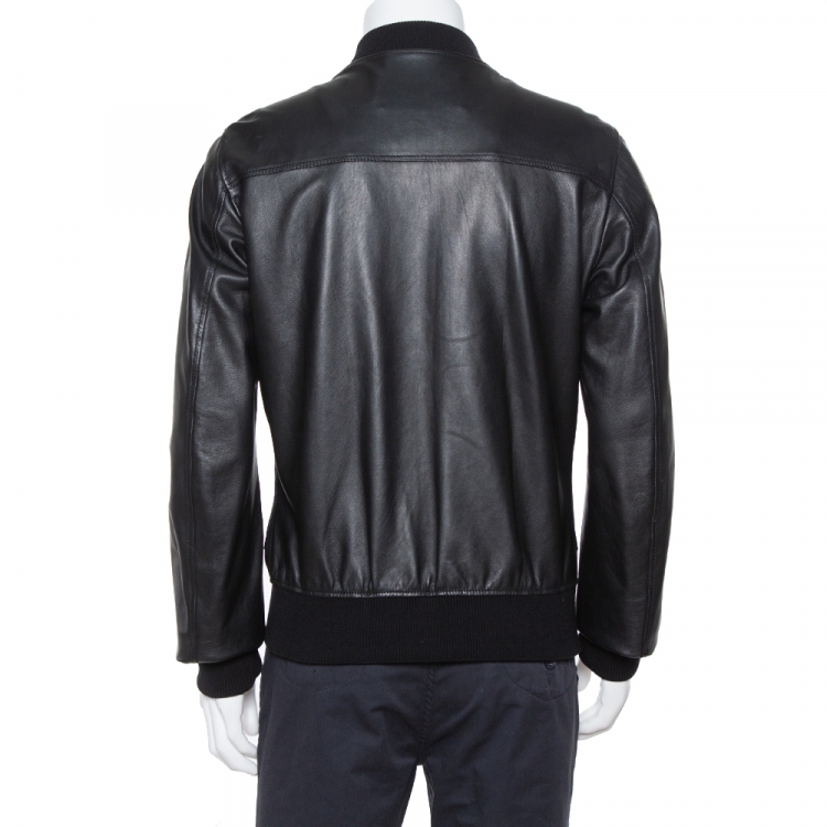 Pre Owned Dolce & Gabbana Black Leather Bomber Jacket XL