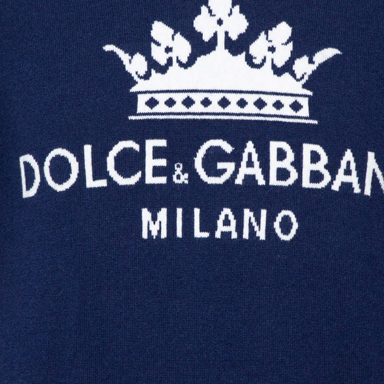 Pre Owned Dolce & Gabbana Navy Blue Crown Logo Cashmere Jumper M