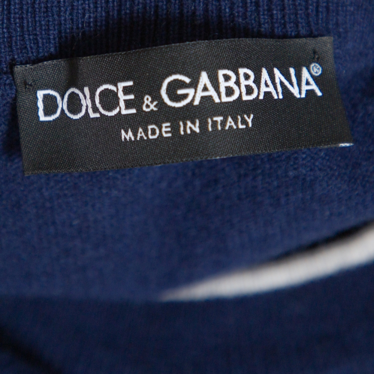 Pre Owned Dolce & Gabbana Navy Blue Crown Logo Cashmere Jumper M