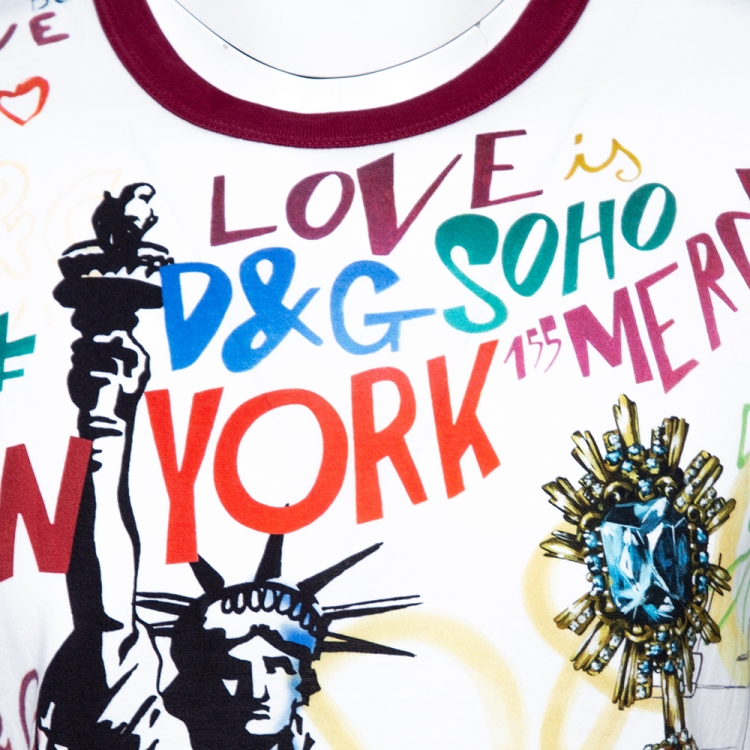 Pre Owned Dolce & Gabbana White Cotton Jersey Graffiti Print T-Shirt M