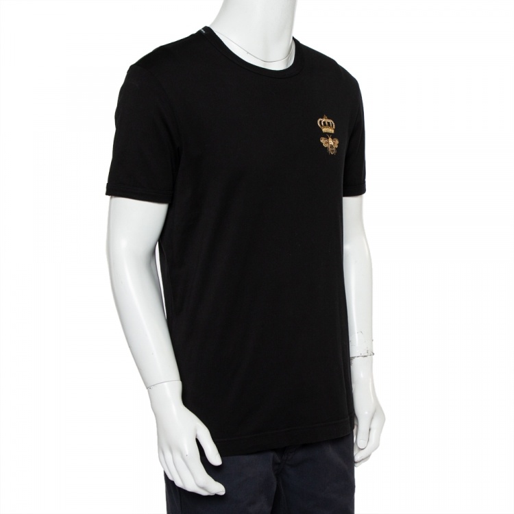 Pre Owned Dolce & Gabbana Black Bee Crown Embroidered Cotton Crewneck T-Shirt L