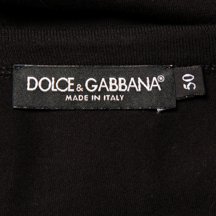 Pre Owned Dolce & Gabbana Black Bee Crown Embroidered Cotton Crewneck T-Shirt L