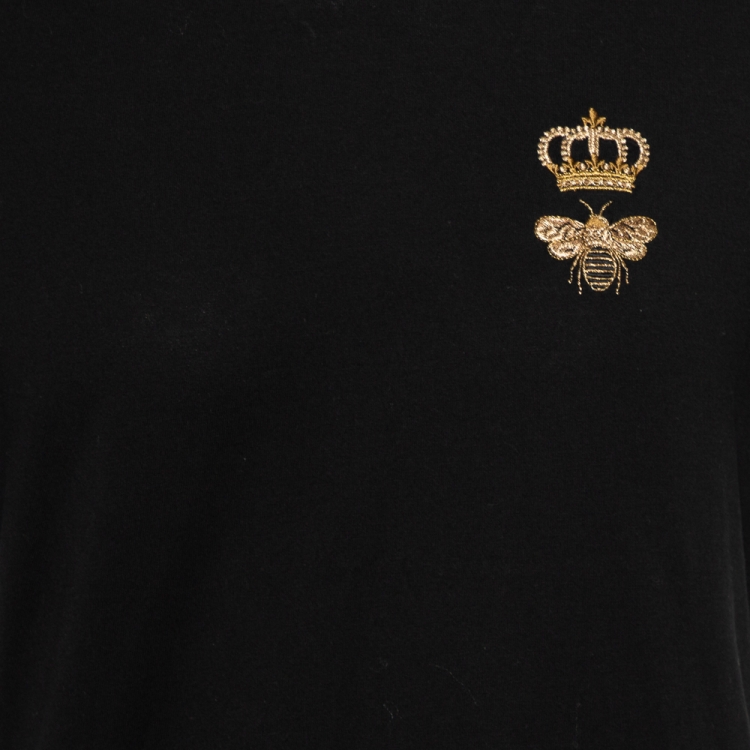 Pre Owned Dolce & Gabbana Black Bee Crown Embroidered Cotton Crewneck T-Shirt L