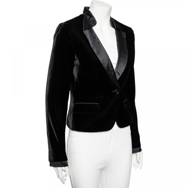 Pre Owned Dolce & Gabbana Black Velvet & Satin Lapel Detailed Blazer XXS