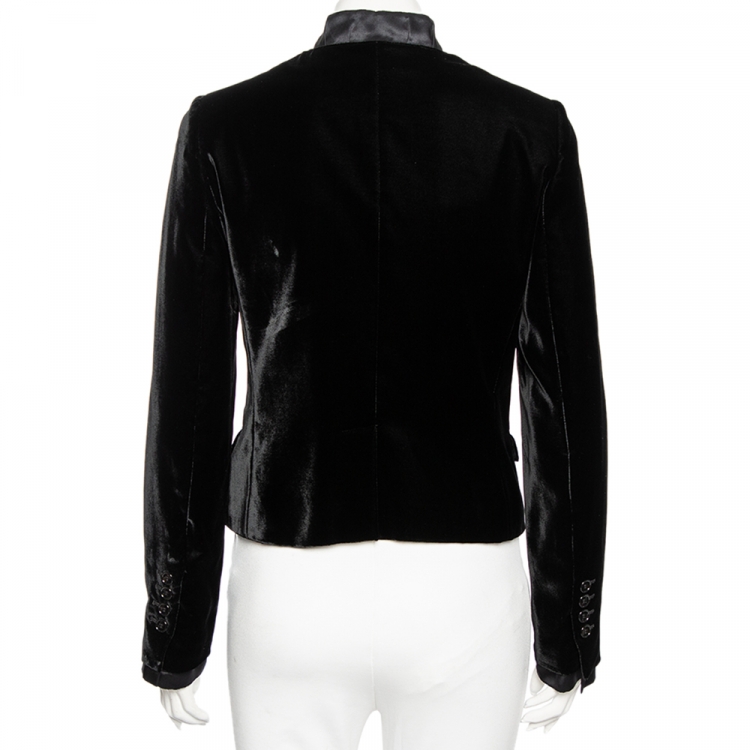 Pre Owned Dolce & Gabbana Black Velvet & Satin Lapel Detailed Blazer XXS