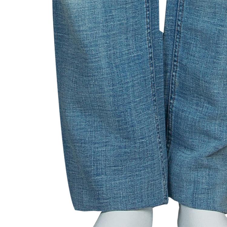 مملوكة مسبقًا Dolce and Gabbana Blue Light Wash Denim Faded Distressed Jeans L