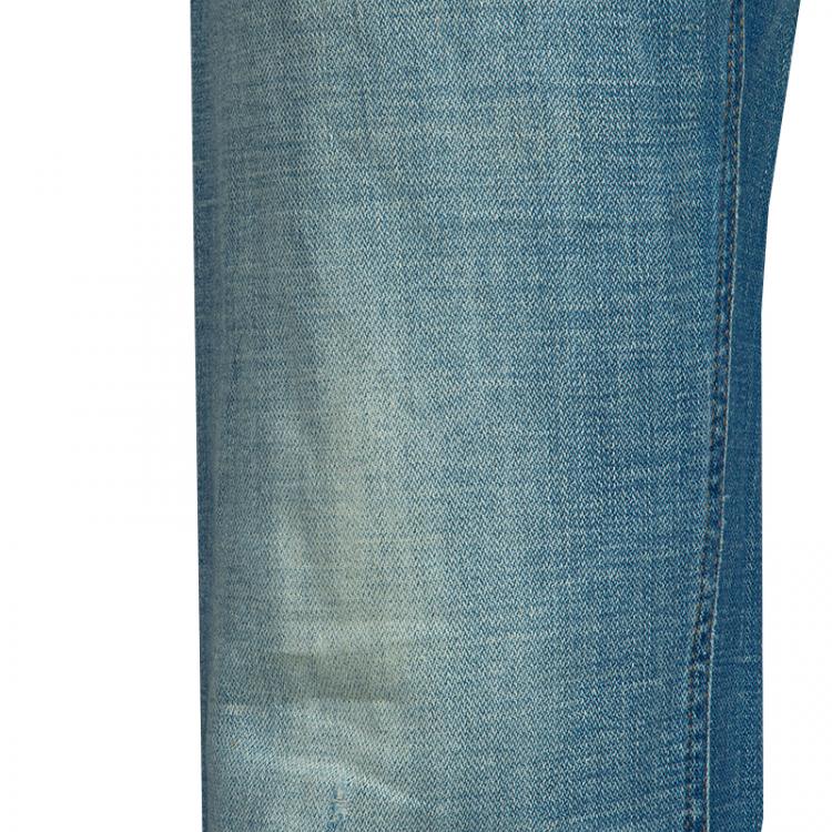 مملوكة مسبقًا Dolce and Gabbana Blue Light Wash Denim Faded Distressed Jeans L