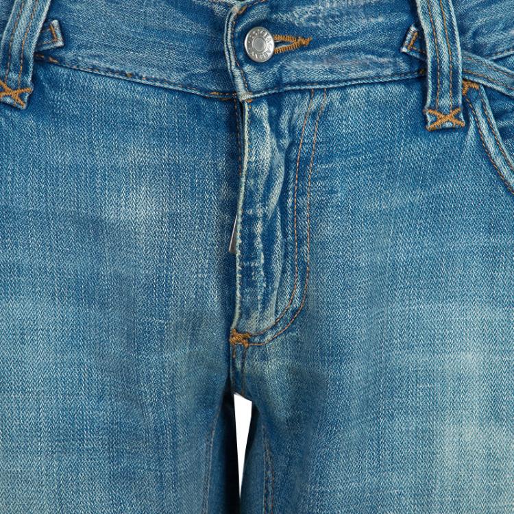 مملوكة مسبقًا Dolce and Gabbana Blue Light Wash Denim Faded Distressed Jeans L