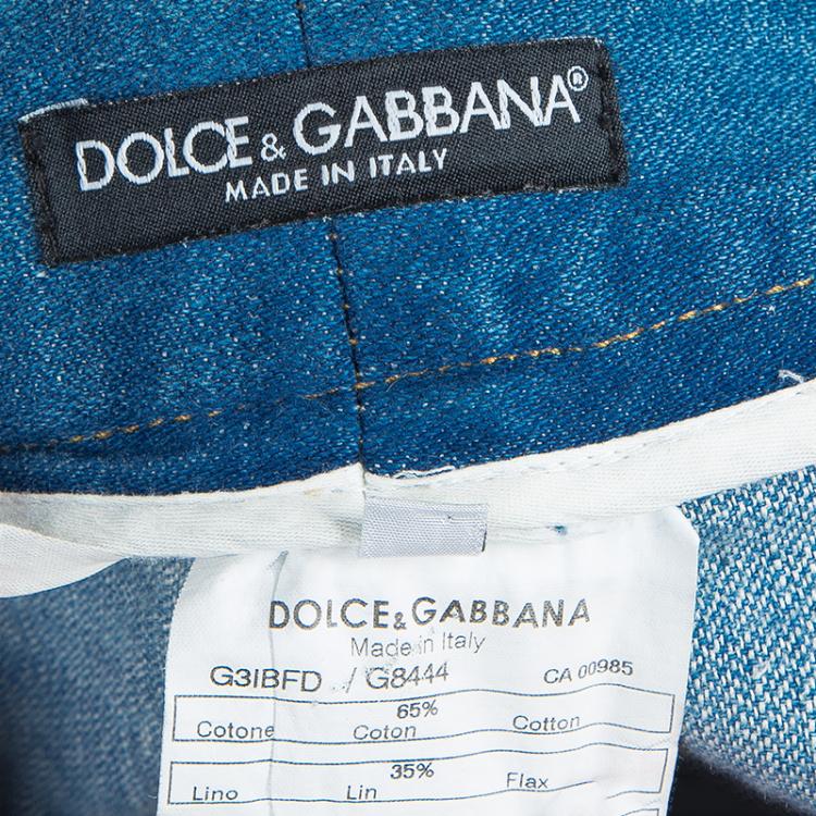 مملوكة مسبقًا Dolce and Gabbana Blue Light Wash Denim Faded Distressed Jeans L