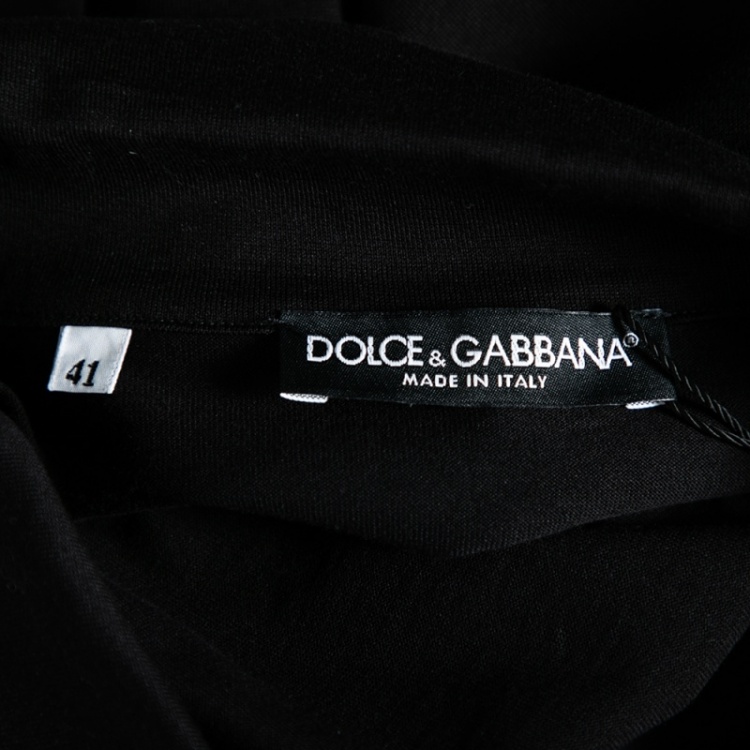 Pre Owned Dolce & Gabbana Black Cotton Jersey Crown Embroidered Shirt L