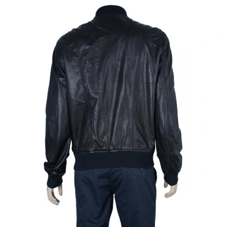 Pre Owned Dolce and Gabbana Black Classic Leather Jacket L