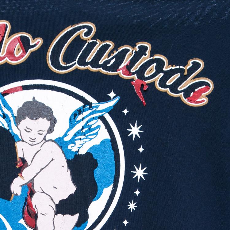 Pre Owned Dolce & Gabbana Navy Blue Angel Printed Cotton Crew Neck T-Shirt M