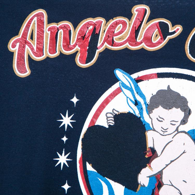 Pre Owned Dolce & Gabbana Navy Blue Angel Printed Cotton Crew Neck T-Shirt M