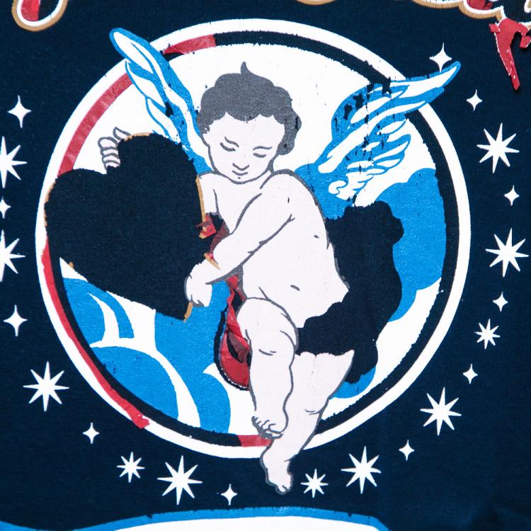 Pre Owned Dolce & Gabbana Navy Blue Angel Printed Cotton Crew Neck T-Shirt M