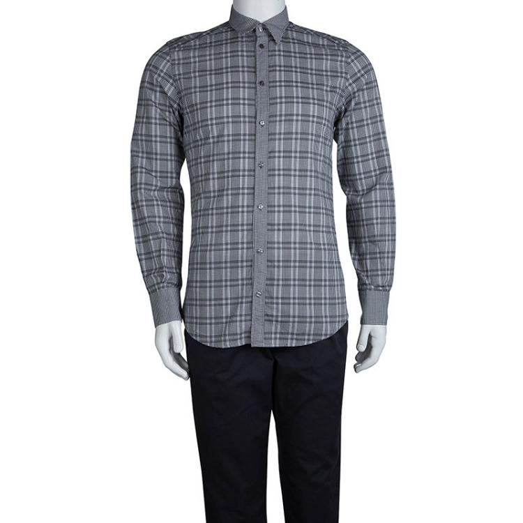 Pre Owned Dolce and Gabbana Monochrome Checked Cotton Long Sleeve Buttondown Shirt S  